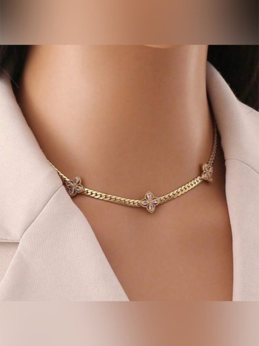 Gold Plated Stainless Steel Clover Chain Necklace